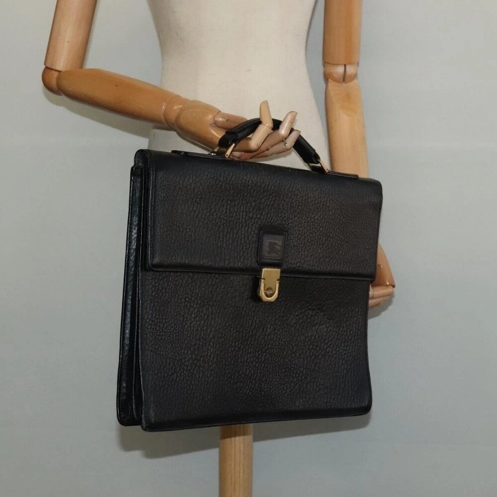 Burberrys Business Bag Leather Black Gold Auth bs26949 - Picture 3 of 16